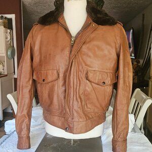 Vintage USA Men's SCHOTT BIKER FUR LINED BROWN LEATHER BOMBER Jacket Sz 44